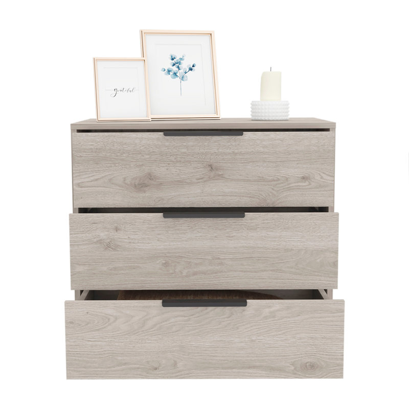 Commode 3 tiroirs Kaia, plateau supérieur, Gris
