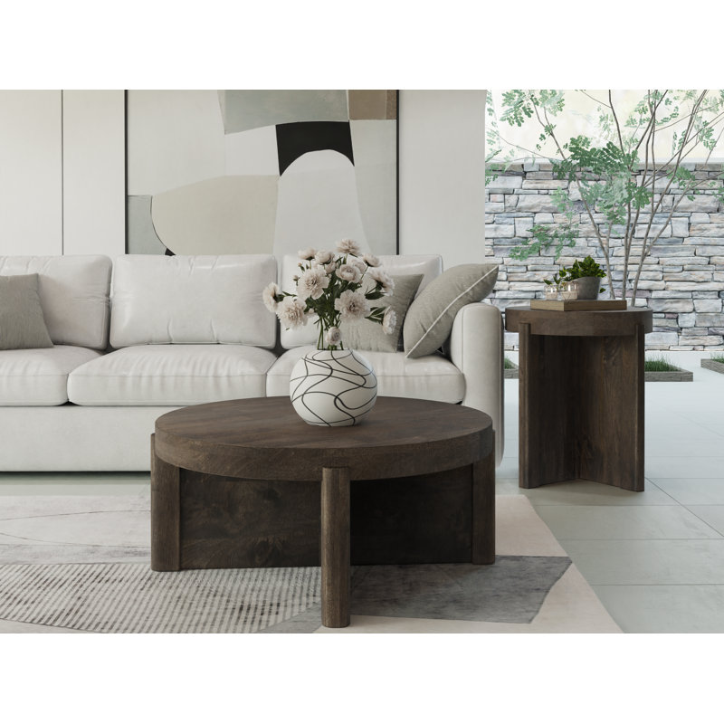 Ensemble de table de salon en bois massif 2 pièces Josiane, Noyer