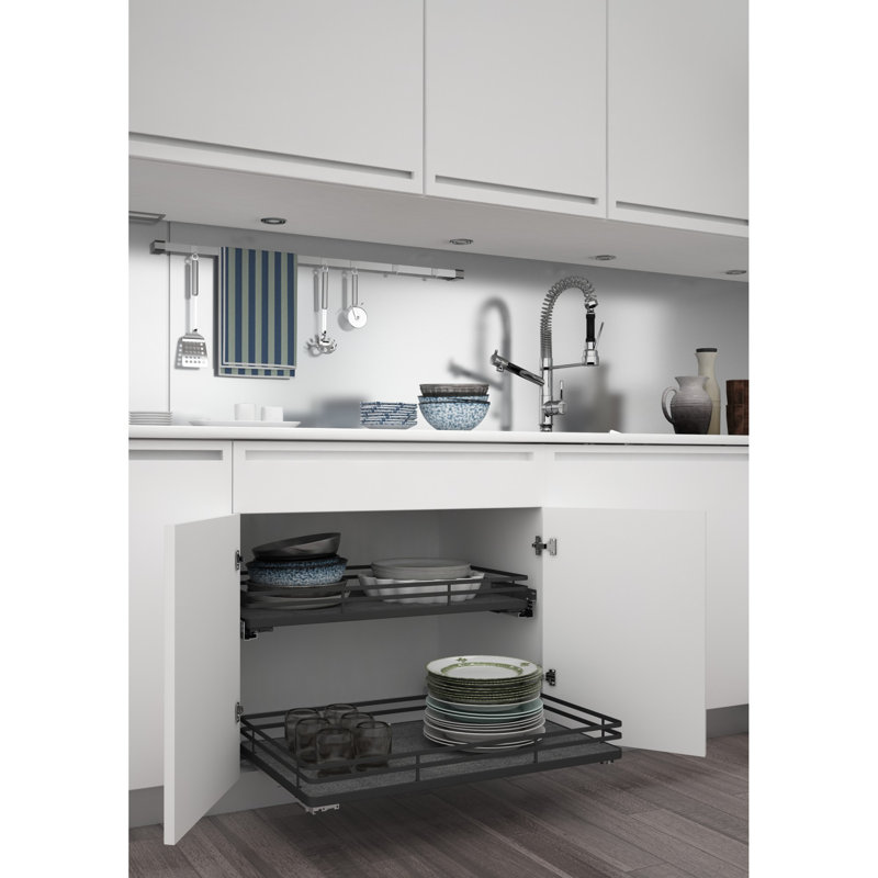 Rev-A-Shelf Solid Surface Pull Out Organizer Shelf with Soft Close, Orion Grey, 32.69" W