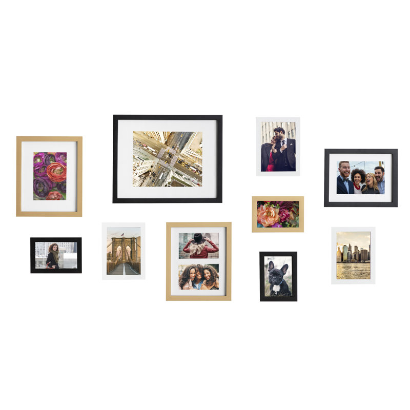 Beveled Picture Frame - Set of 10 with Mat, Brown/Black/Gray