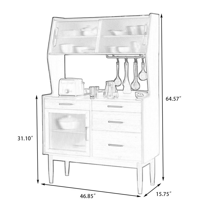 Buffet en noyer massif et bois manufacturé, 64.57" H x 46.85" W x 15.75" D