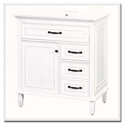 30" Solid Wood Bathroom Vanity with Flip Drawers and Adjustable Shelf