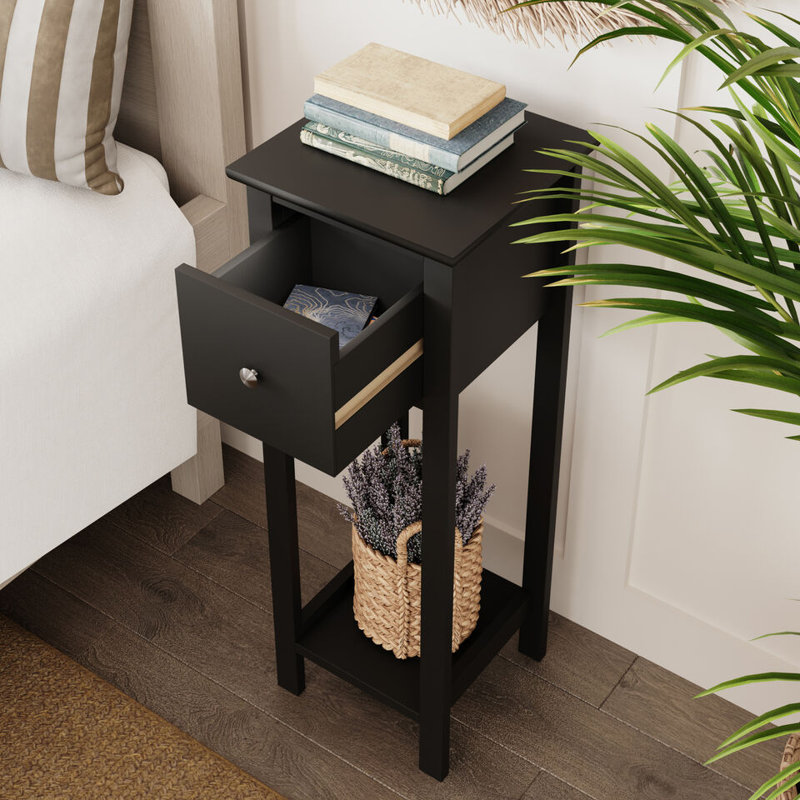 Skilken 25cm W Solid Wood Bedside Table, Black