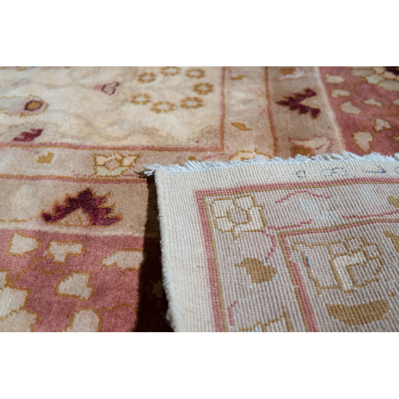 Red and Beige Hand-Knotted Wool Rectangular Area Rug
