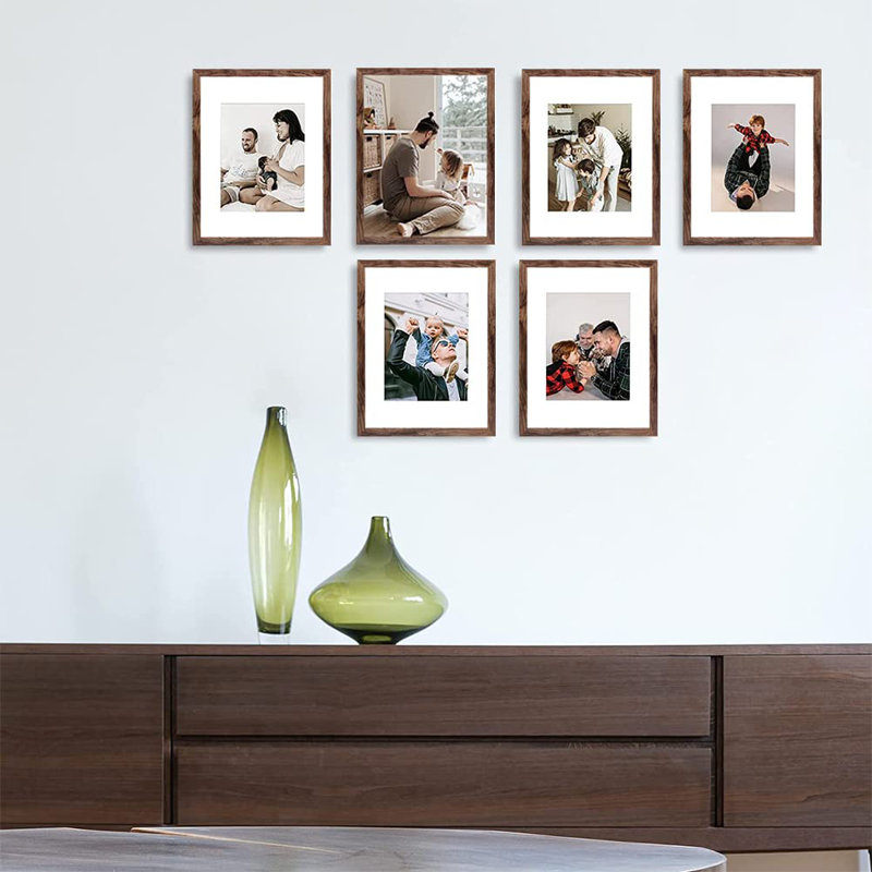 11X14 Picture Frame Rustic Brown Wood Set Of 6,Display Pictures 8X10 With Mat Or 11X14 Without Mat,Multi Photo Frames Collage For Wall