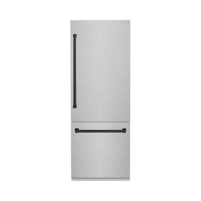 ZLINE Autograph Edition 30 in. 16.1 cu. ft. Built-In Bottom Freezer Refrigerator with Water Dispenser and Ice Maker