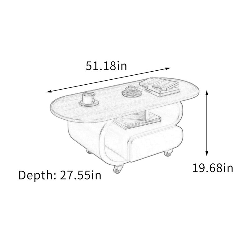 Table basse mobile Creativ, Blanc, Noyer, H 19,68 po x L 51,18 po x l 27,55 po