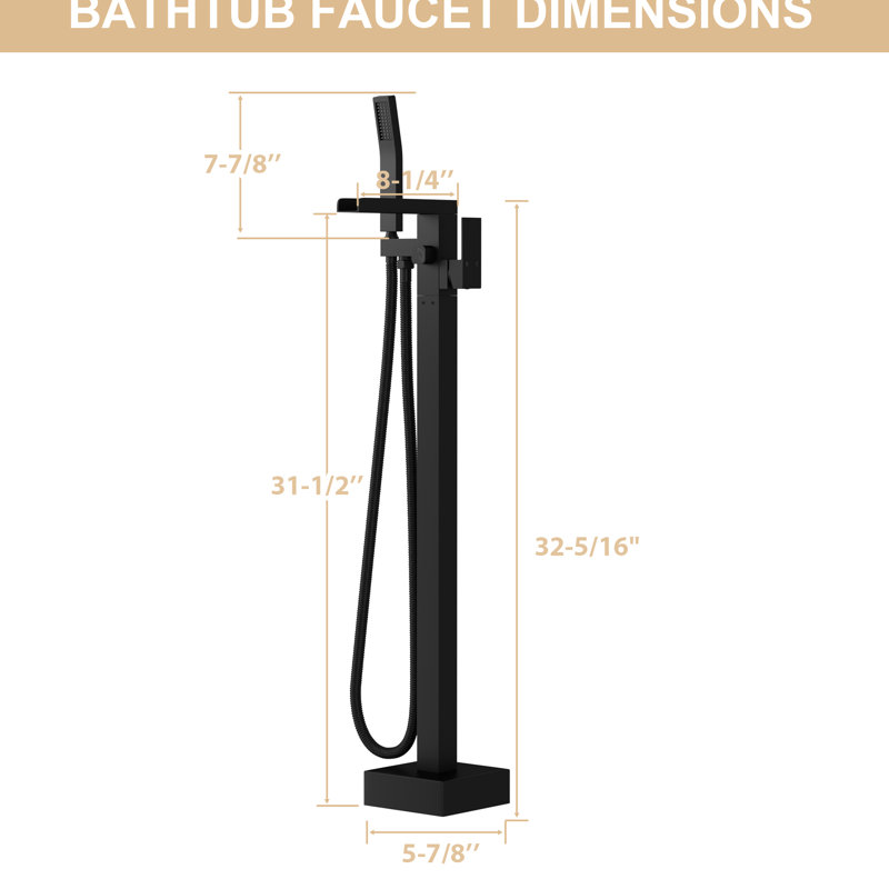 Freestanding Bathtub Faucet With Waterfall Tub Filler And Hand Shower, 360 Rotatable Spout, Dual Temperature Regulation, Brass Base Matte Black Faucet, 59" - Kink Hose, Control For Relaxing Water