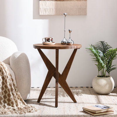 Jahey Solid Wood Crossed Legs Round End Table with Smooth Top and Sturdy Four-Leg Base