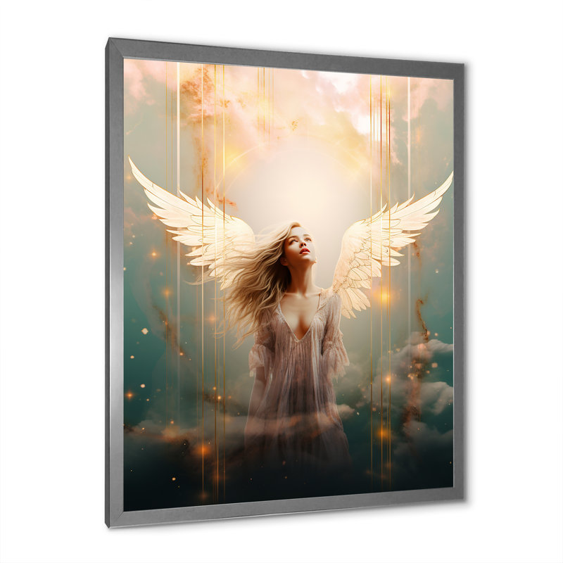 Glorious Ascendant Angel - impression, Cadre simple argenté, H 44 po x l 34 po x P 1,5 po