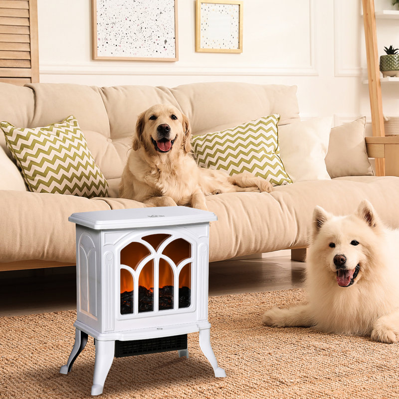 Foyer électrique 17 po, blanc, 750 W / 1500 W, bûches et flammes réalistes, poêle chauffant protégé contre la surchauffe, bûche et effet de flamme,