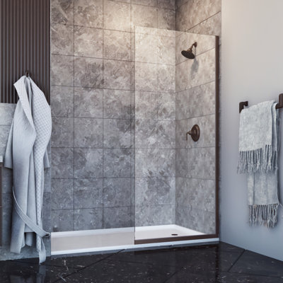 Porte de douche à panneau simple semi-sans cadre en bronze huilé avec verre de 3/8 po Eurolite l 34 po x H 76 po Eurolite