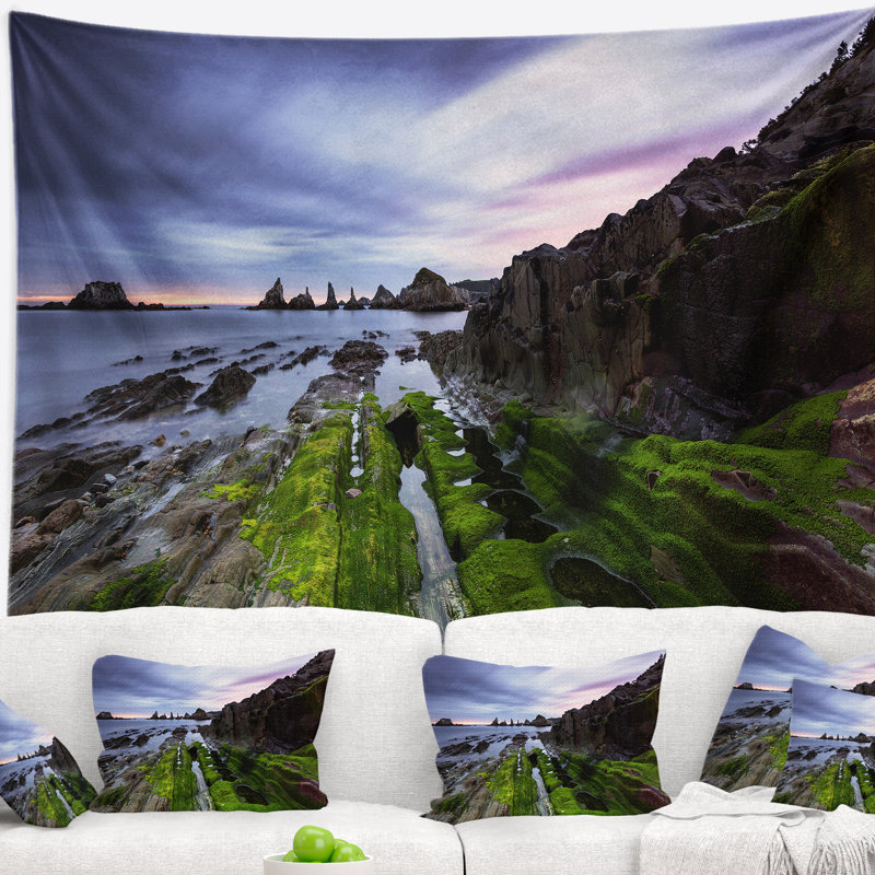 Tapisserie gueirua beach de mer en espagne, H 32 po x l 39 po
