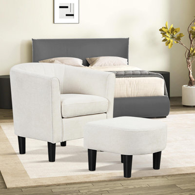 Barrel Chair With Ottoman Footrest Curved Backrest Armrests Removable Seat Cushion