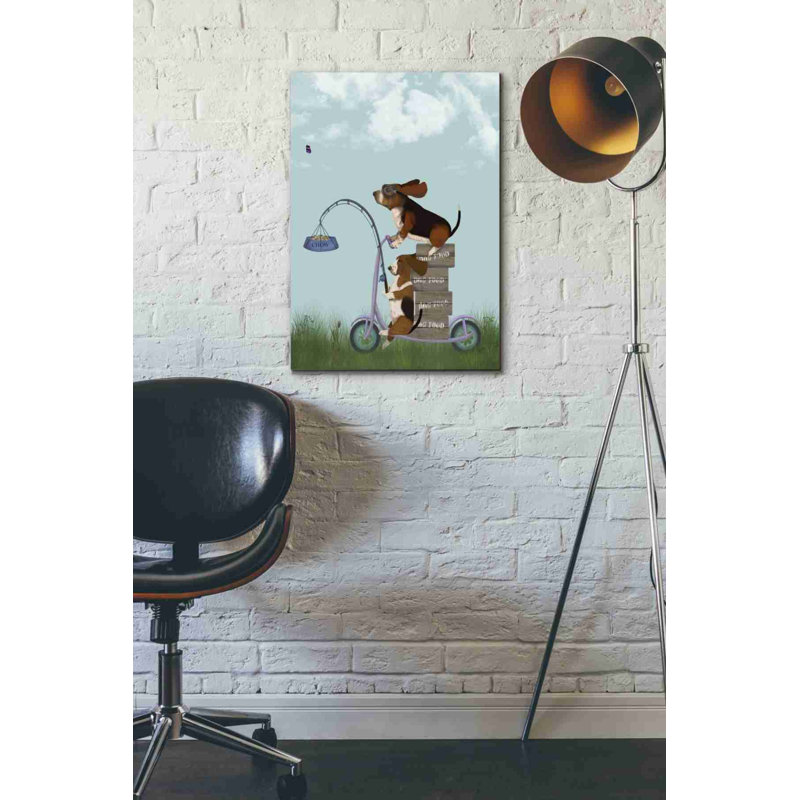 Basset hound scooter, impression sur toile tendue, H 26 po x l 18 po x P 0,75 po