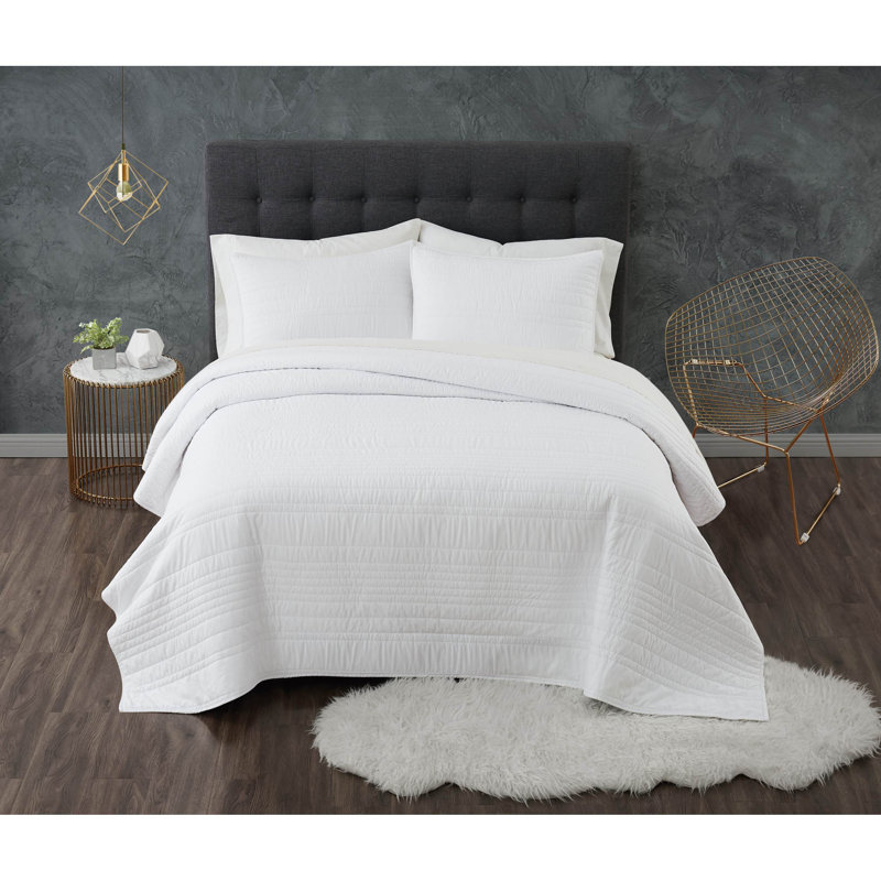 Ensemble de courtepointe antimicrobien Trely Calm, Courtepointe simple / simple TG + 1 taie décorati, Blanc