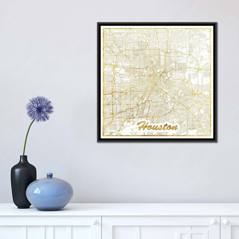 Houston Gold Leaf Urban Blueprint Map by Hubert Roguski - Unframed Gallery-Wrapped Canvas Giclée on Canvas, No Mat