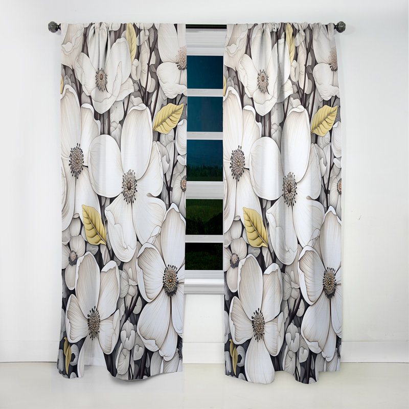 Kurtis - Rideau cornouiller - Rideau occultant à motif floral - 1 panneau, L 52 po x L 95 po