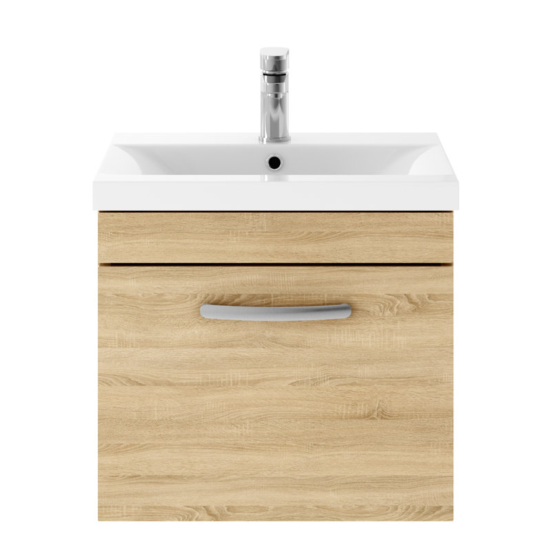Athena 510mm Single Bathroom Vanity with Integrated Ceramic Basin, Natural Oak