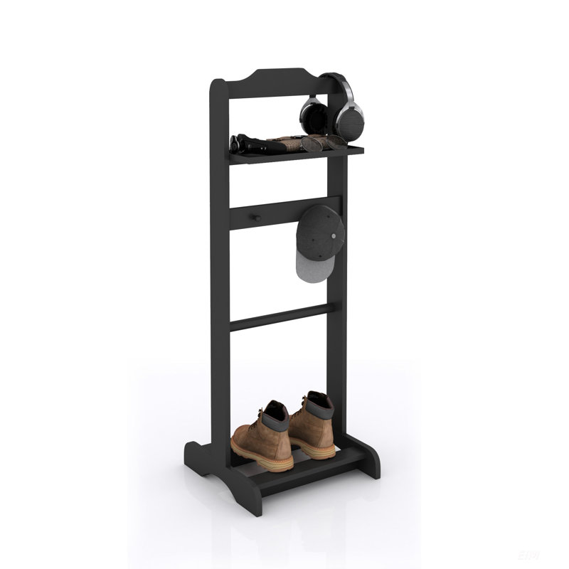 Accent Portable Garment Rack, Clothes Valet Stand With Storage Organizer, Elegant Black Finish For Modern Homes, Black