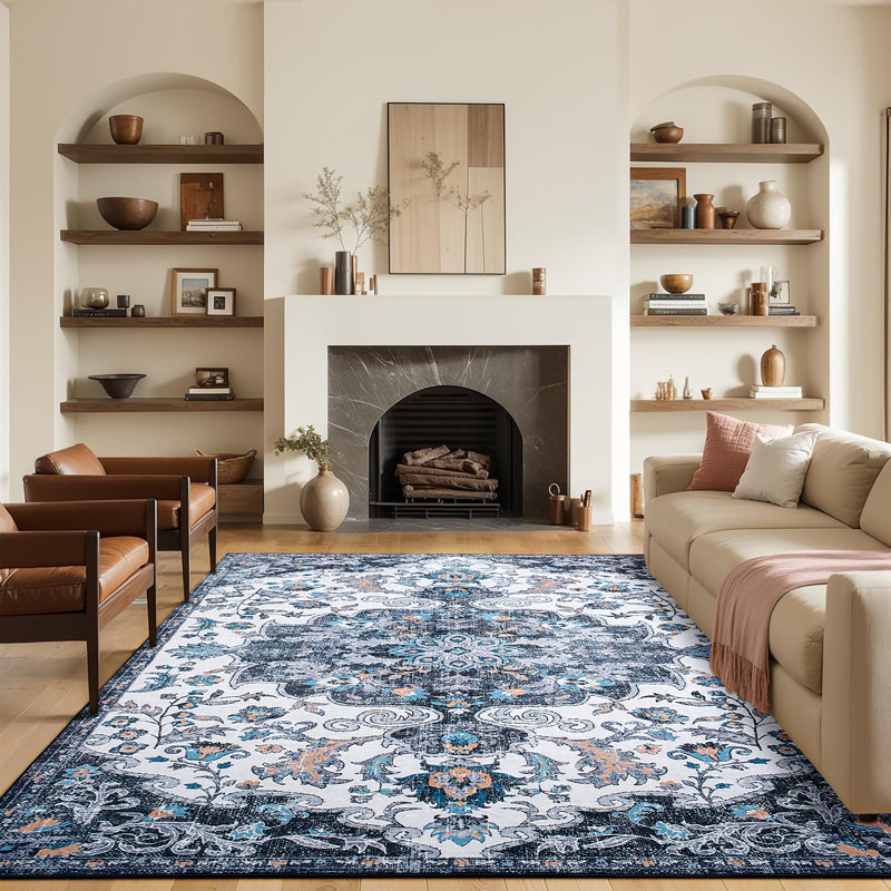 Straub Large Tranditional Rugs Living Room Rug Washable Bedroom Rug Non-Slip Colorful Vintage Accent Floor Carpet For Home Decor