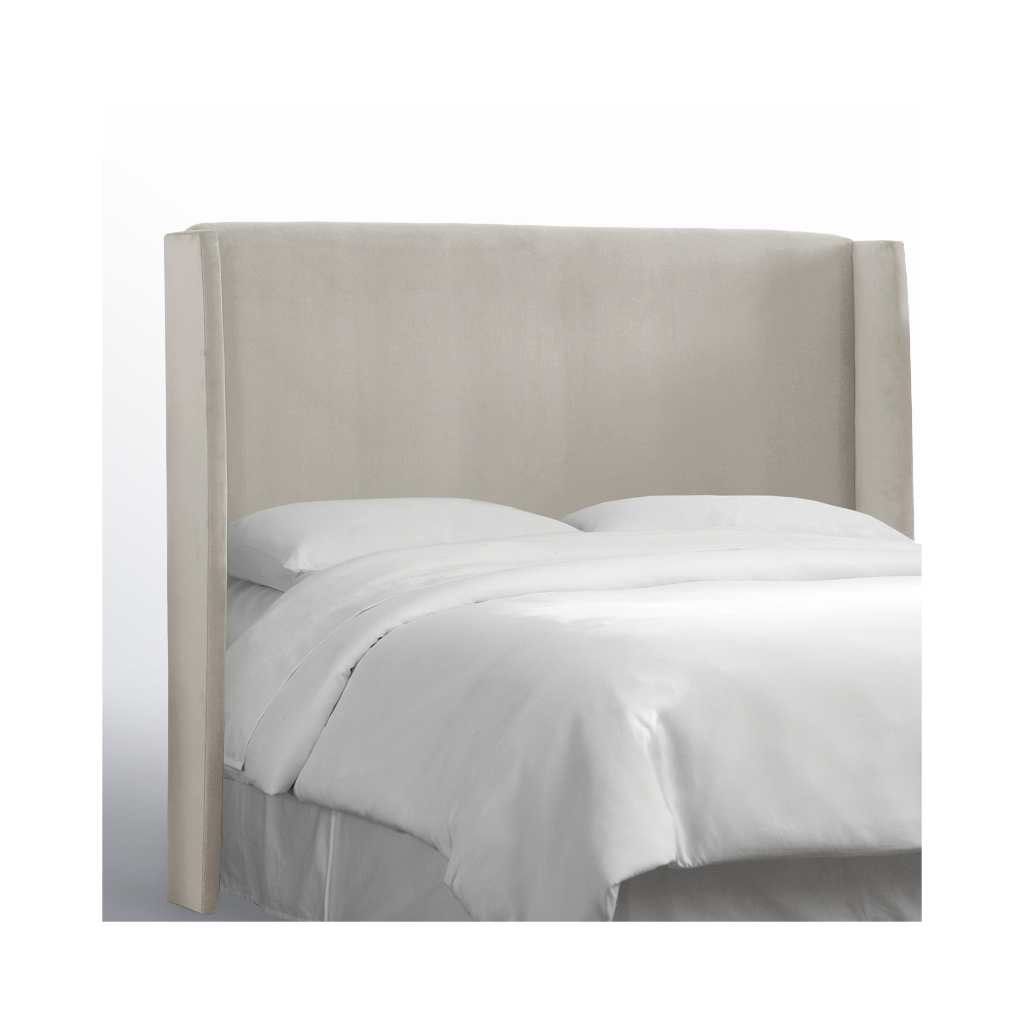 Tilly Upholstered Headboard, Bella Light Gray Performance Velvet, Queen