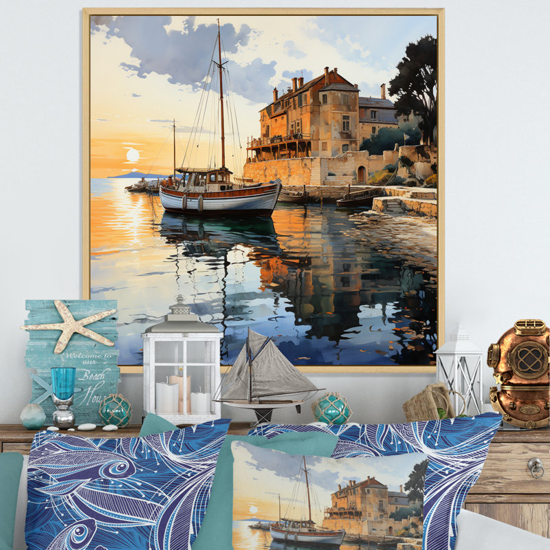 Port côtier de la tranquillité III - Nautique et plage, impressions sur toile, H 24 po x l 24 po x P 1 po