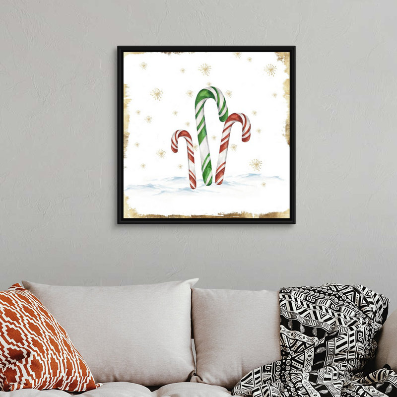 « Snowy Candycanes II », reproduction d’art sur toile, 32" H x 32" W x 1.75" D, Cadre noir