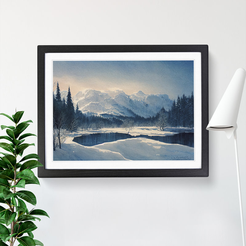 XH1022-10238X Winter Mountain Landscape Vol.1 - Single Picture Frame Painting, Black Framed, 25cm H x 34cm W x 2cm D