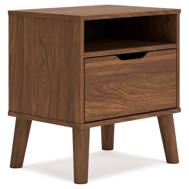 Auburn Brown 1-Drawer Mid-Century Modern Nightstand