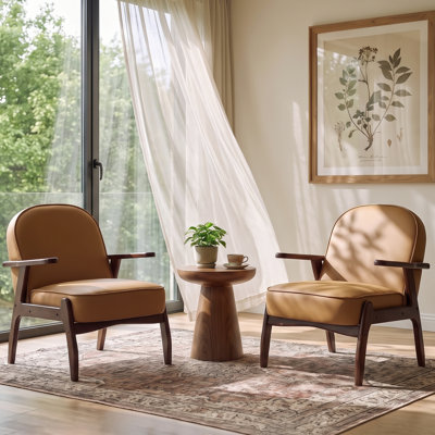 Mid Century Modern Upholstered Accent Chairs with Solid Wood Frame and Armrests (Set of 2)