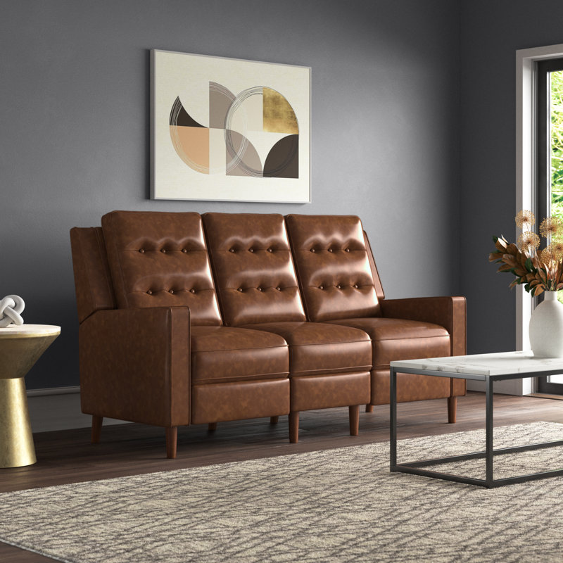 73" Genuine Leather Square Arm Reclining Sofa