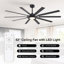 Ventilateur de plafond moderne de 183 cm (72 po) avec lumière et télécommande, moteur CC silencieux réversible à 6 vitesses, éclairage DEL 3CCT, pales en bois double face-133753165