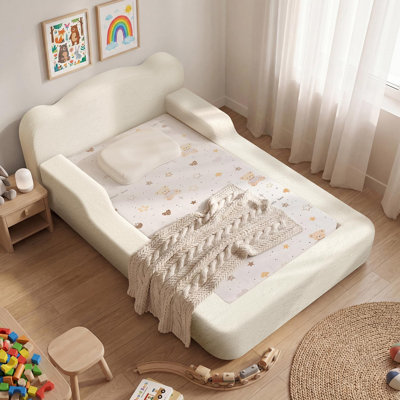 Floor Bed,Toddler Floor Bed Upholstered, Low Montessori Bed with Safety Guardrails,6 Inch Foam Cushioned for Boys and Girls, No Tools Needed Easy Assemble, No Box Spring