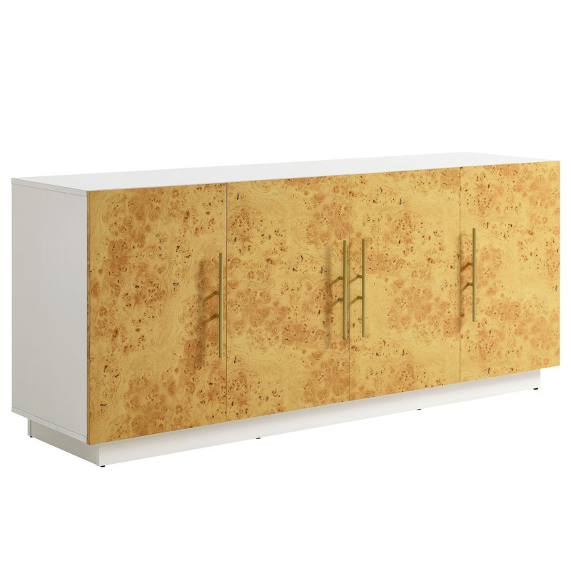 Abel 69 Inch Burl Wood Sideboard Buffet TV Stand In White Bleached Burl