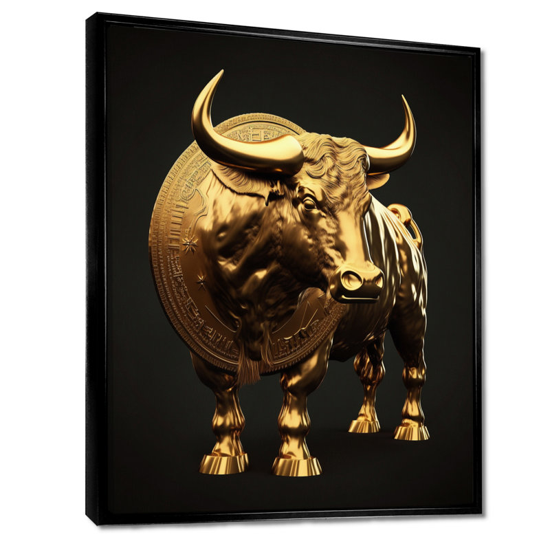 «Bullish Momentum», impression d'art mural Bull, H 20 po x l 12 po x P 1 po, Toile avec cadre noir