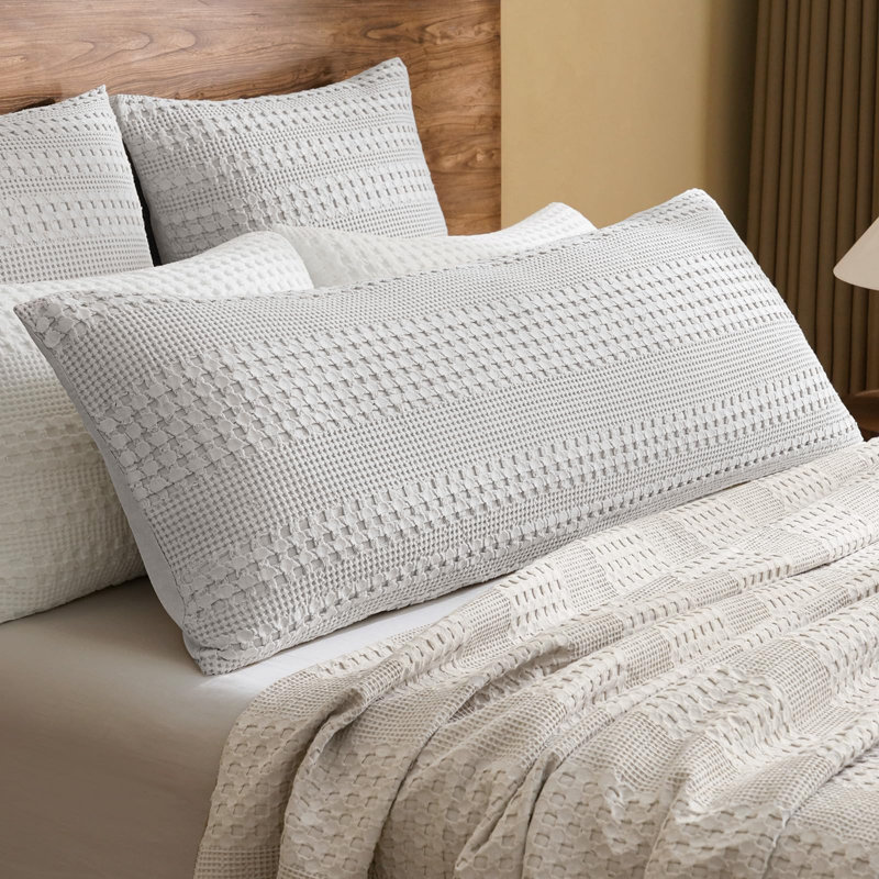 PHF 100% Cotton Waffle Body Pillowcase with Zipper, 1 Pack 20" x 54" Soft Skin-Friendly Pillow Sham, No Filling, Light Grey
