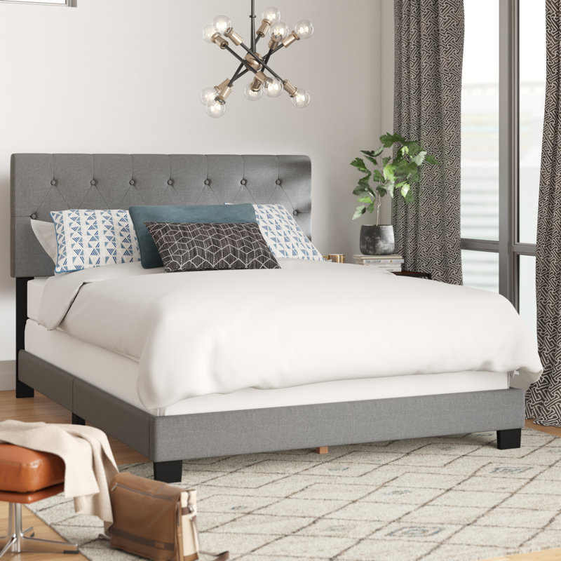 Lit tapissier capitonné standard à profil bas Baconton, Très grand, Gris