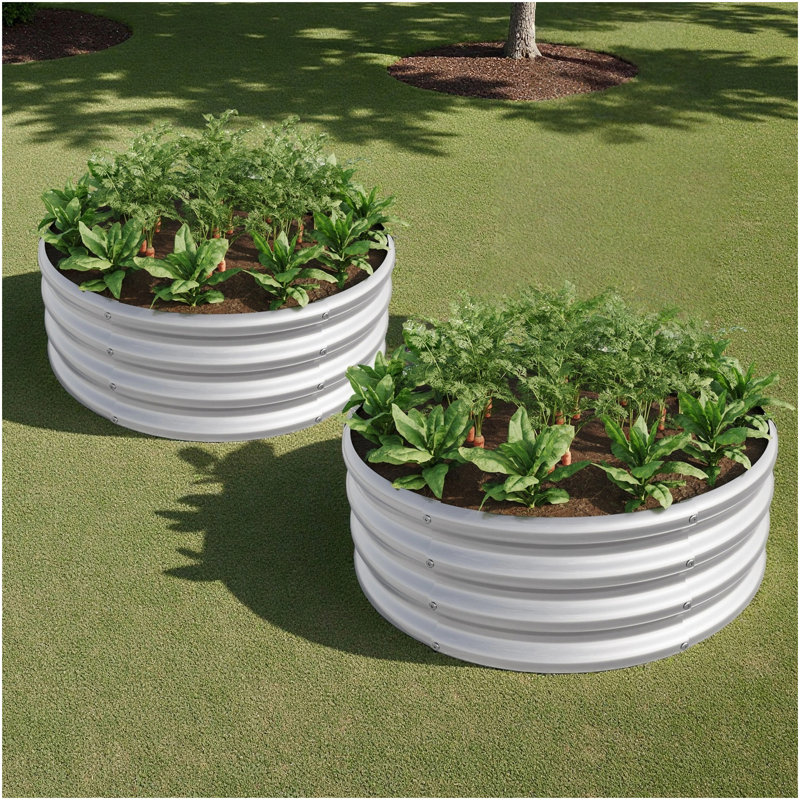 2PCS 32.08"*11.4" Tall Round Raised Garedn Bed,Metal Raised Beds For Vegetables, Outdoor Garden Raised Planter Box, Backyard Patio Planter Raised Beds For Flowers, Herbs, Fruits Silver
