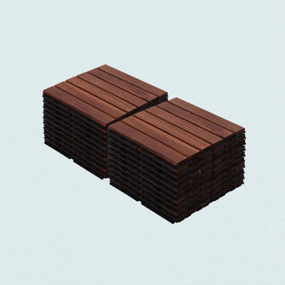 Acacia Wood Interlocking Deck Tiles Striped Pattern, 20 PCS 12" X 12" Square Acacia Hardwood Outdoor Flooring