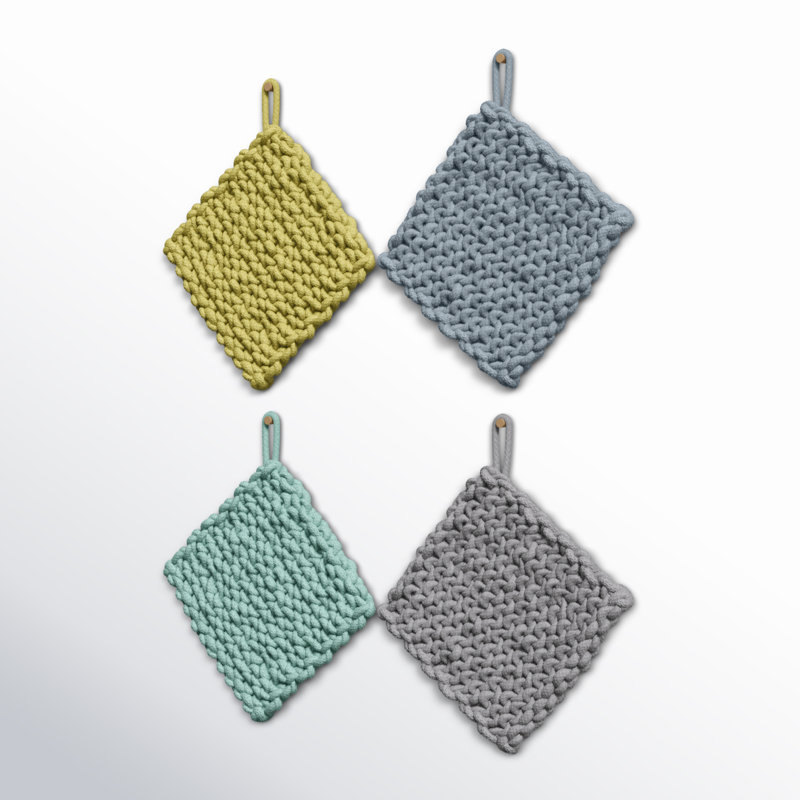 Poignée crocheté 2 pièces Elodge Joss & Main, Jaune / bleu / gris / vert