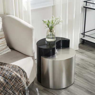Table de bout moderne et brillante en noir et argent, fabriquée avec une feuille de fer pour la surface argentée, décoration de pièce