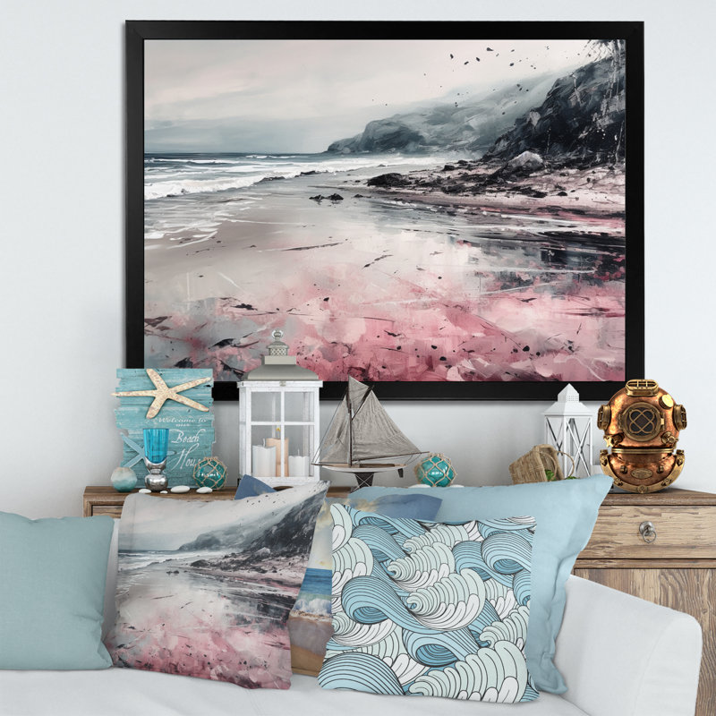 «Pink Coastal Waves II», reproduction sur toile, Cadre photo noir, H 24 po x l 32 po x P 1 po
