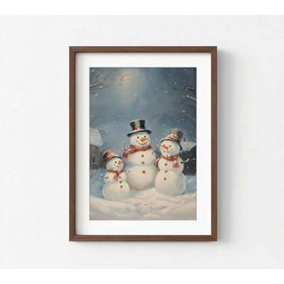 Impression de famille de bonhomme de neige: décoration murale mignonne vacances d'hiver