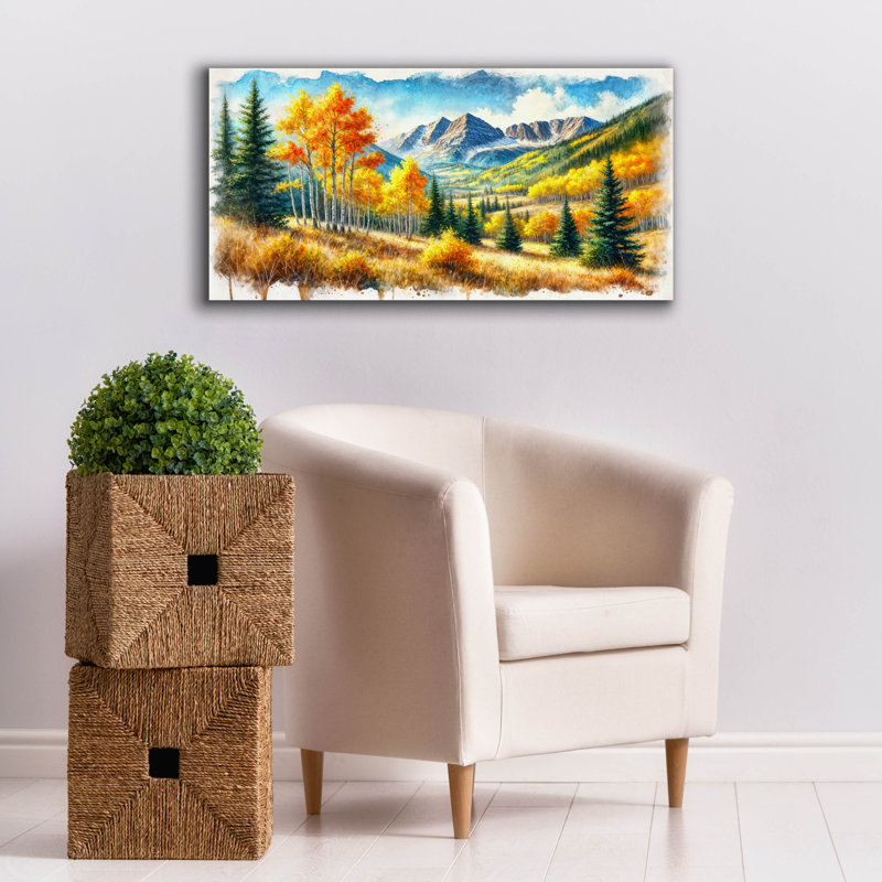 «Aspen Landscape Watercolor» par Rey Klimt, art mural sur toile, H 20 po x l 40 po