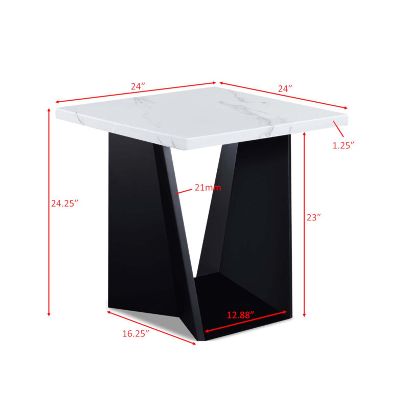 Ensemble de cocktail moderne 3 pièces avec plateau en faux marbre et bases noires angulaires, parfait pour les salons contemporains
