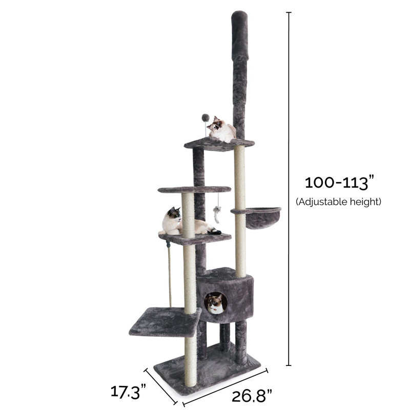 Gray Sisal Tall Cat Tree with Hammock and Toys
