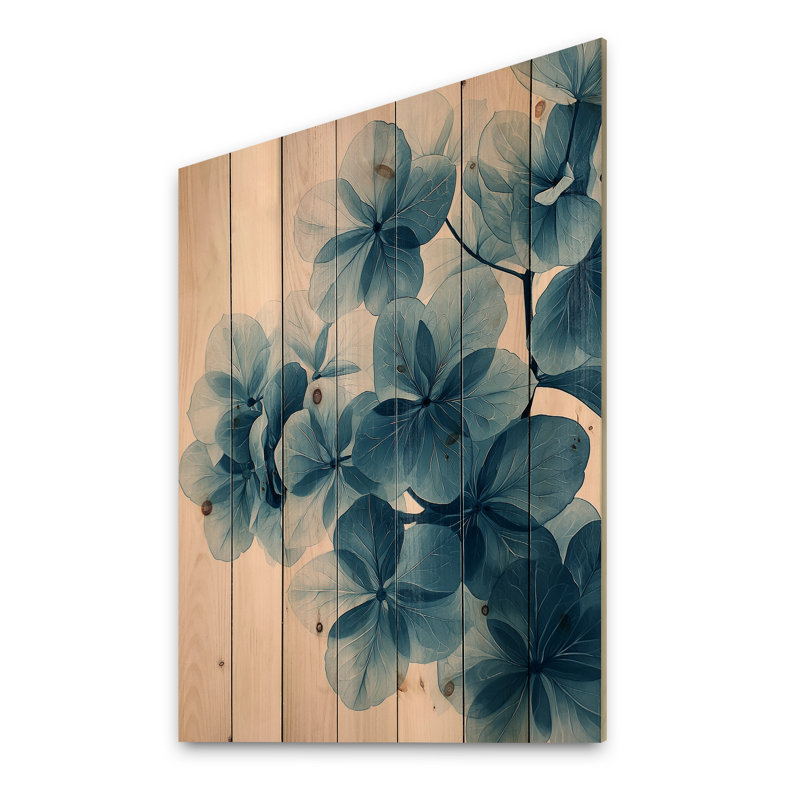 Motif de grappe d'hortensias monochromes III - impression d'hortensias sur bois de pin naturel, H 40 po x l 30 po x P 0,78 po