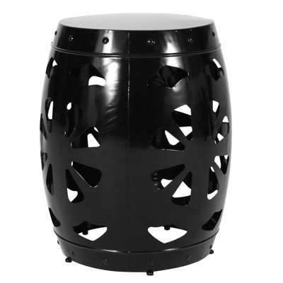 Black Metal End Table With Elegant Iron Cut Detail, 16.39"x16.39"x20.77", No Assembly, Powder-coated Large Pattern, Black, Frame, Assembly