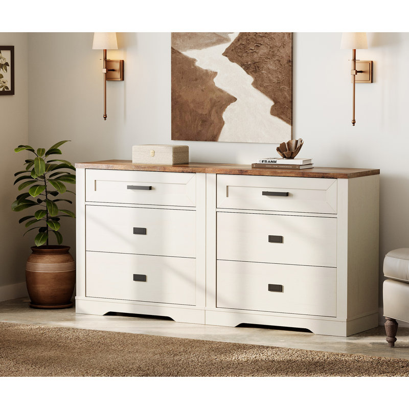 Commode 6 tiroirs Glenford, Blanc